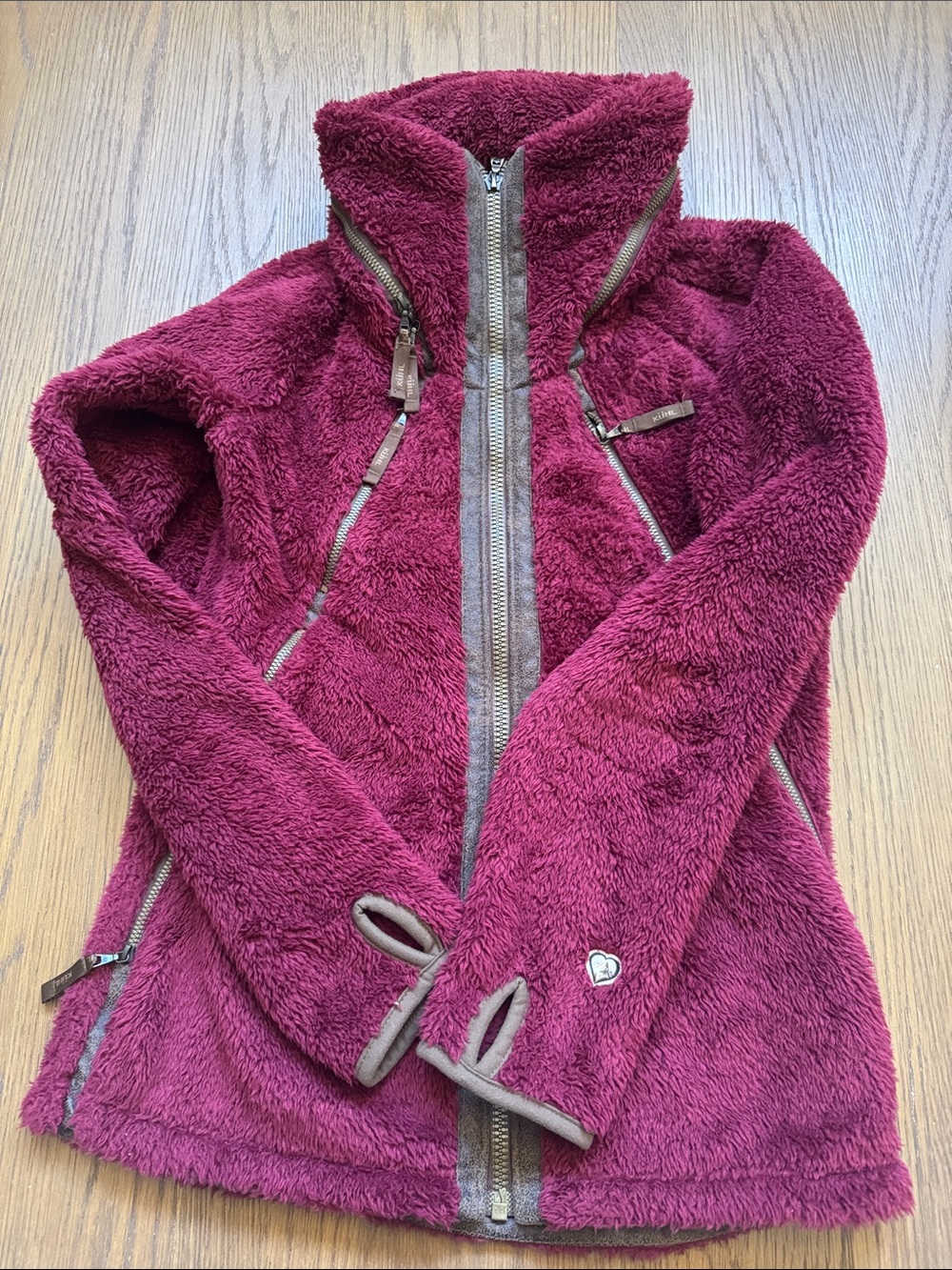 Kuhl Womens Fleece Flight Jacket Size XS Burgundy Teddy Jacket